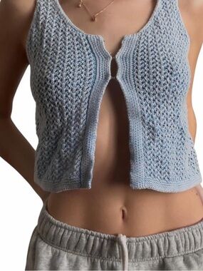 Hippie Rose Blue Knit Crop Tank Top w Hook Clasps size M